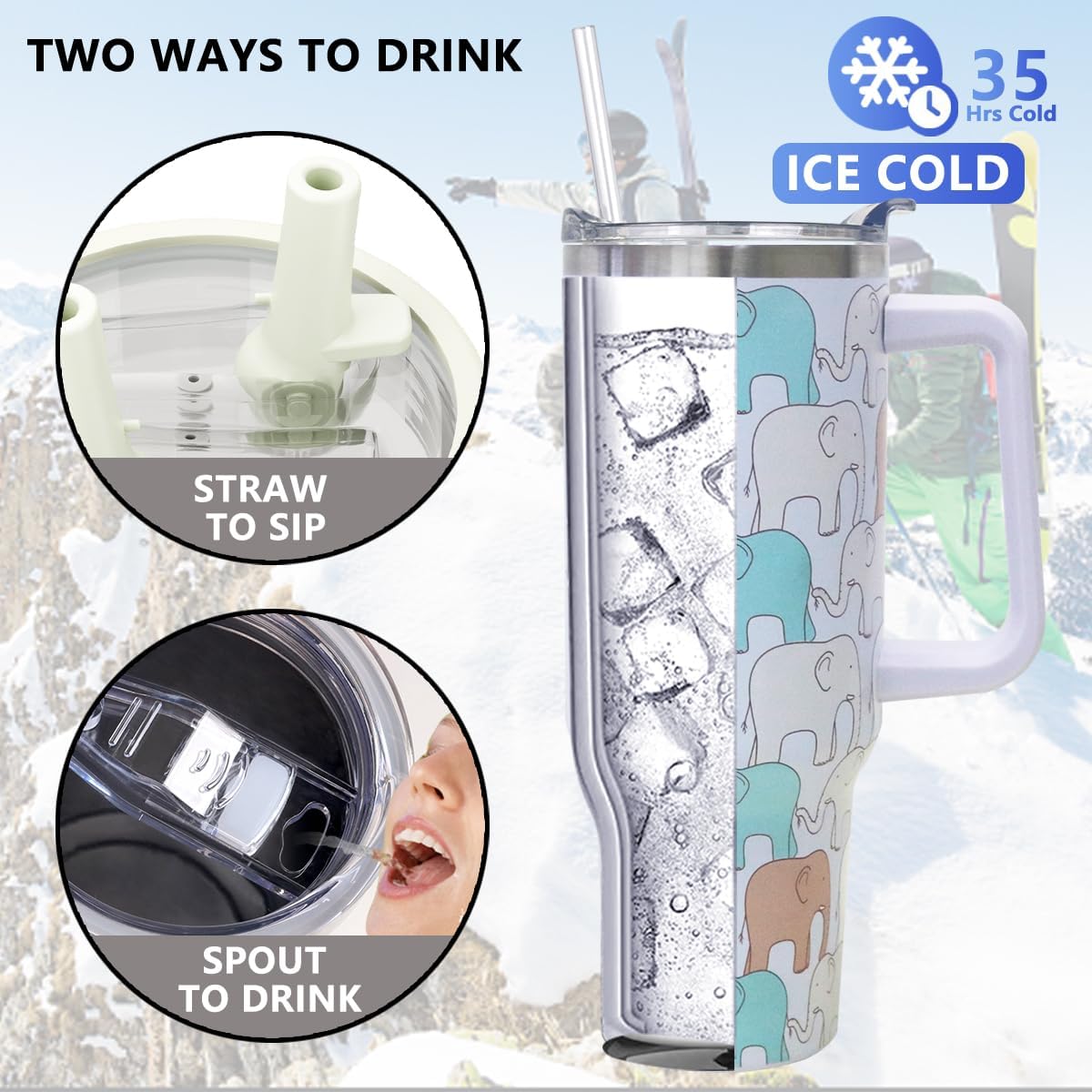 40 oz Tumbler with Handle and Straw Stainless Steel Insulated Tumbler Leak Proof Lid and Straw Lid Reusable Travel Mug Coffee Mug Cup Dishwasher Safe Keep Drinks Cold and Hot (Ceramics)