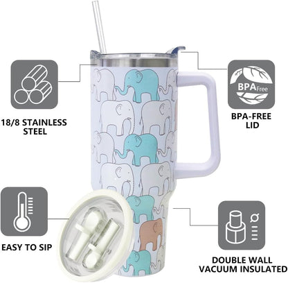 40 oz Tumbler with Handle and Straw Stainless Steel Insulated Tumbler Leak Proof Lid and Straw Lid Reusable Travel Mug Coffee Mug Cup Dishwasher Safe Keep Drinks Cold and Hot (Ceramics)