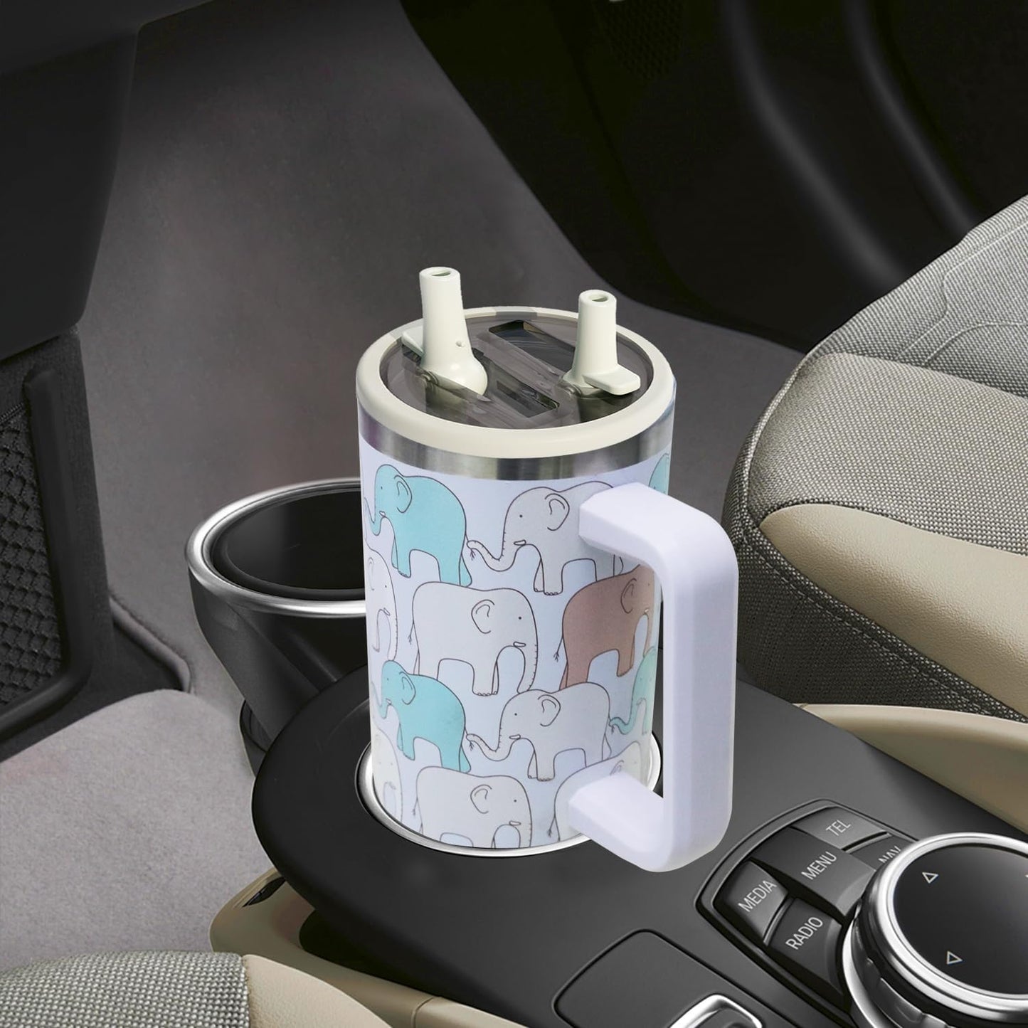 40 oz Tumbler with Handle and Straw Stainless Steel Insulated Tumbler Leak Proof Lid and Straw Lid Reusable Travel Mug Coffee Mug Cup Dishwasher Safe Keep Drinks Cold and Hot (Ceramics)
