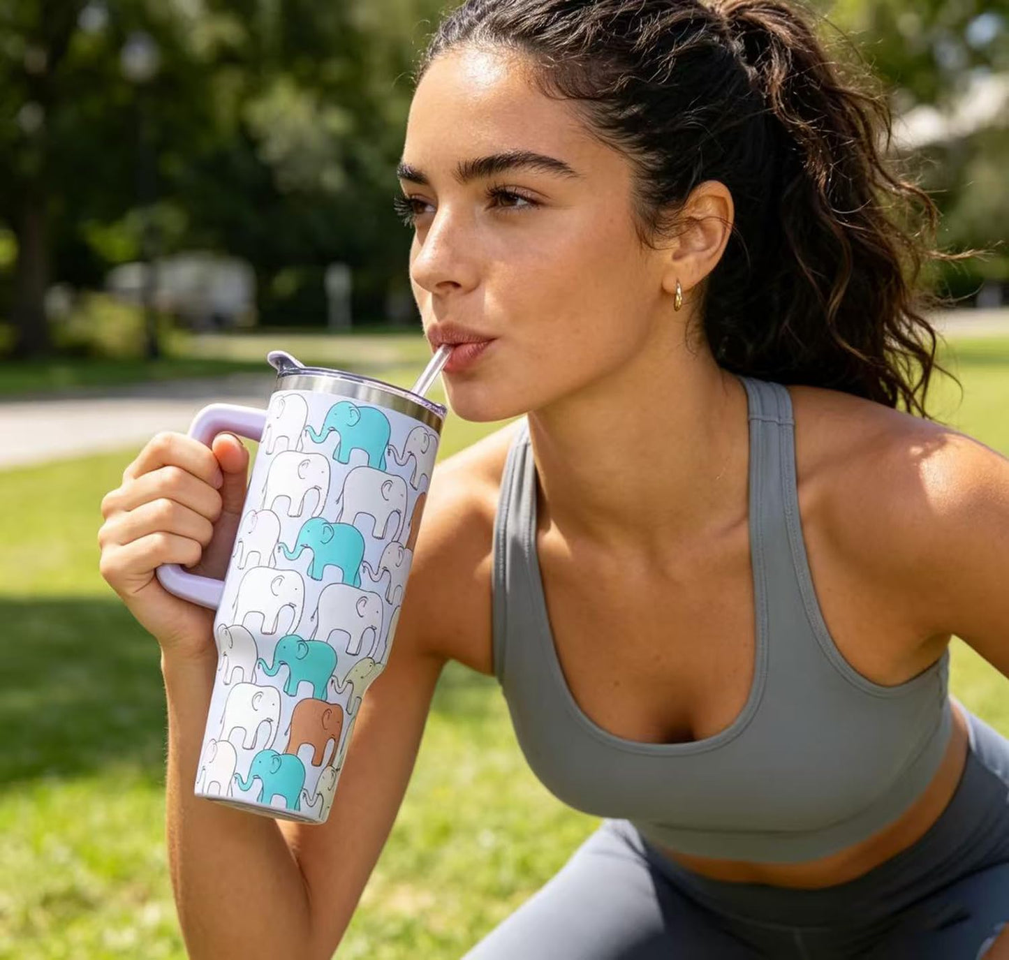 40 oz Tumbler with Handle and Straw Stainless Steel Insulated Tumbler Leak Proof Lid and Straw Lid Reusable Travel Mug Coffee Mug Cup Dishwasher Safe Keep Drinks Cold and Hot (Ceramics)