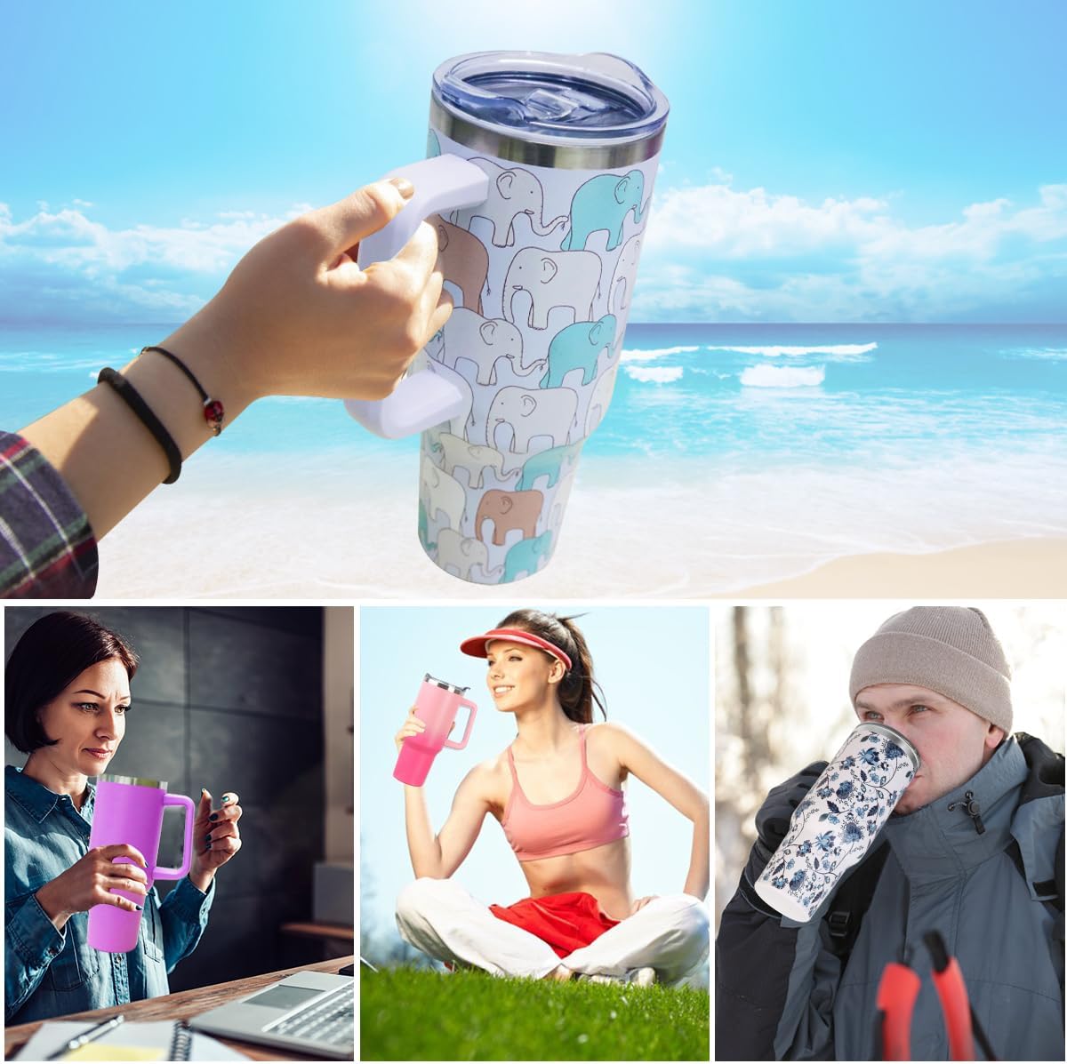 40 oz Tumbler with Handle and Straw Stainless Steel Insulated Tumbler Leak Proof Lid and Straw Lid Reusable Travel Mug Coffee Mug Cup Dishwasher Safe Keep Drinks Cold and Hot (Ceramics)