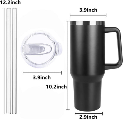 40 oz Tumbler with Handle and Straw Stainless Steel Insulated Tumbler Leak Proof Lid and Straw Lid Reusable Travel Mug Coffee Mug Cup Dishwasher Safe Keep Drinks Cold and Hot (Ceramics)