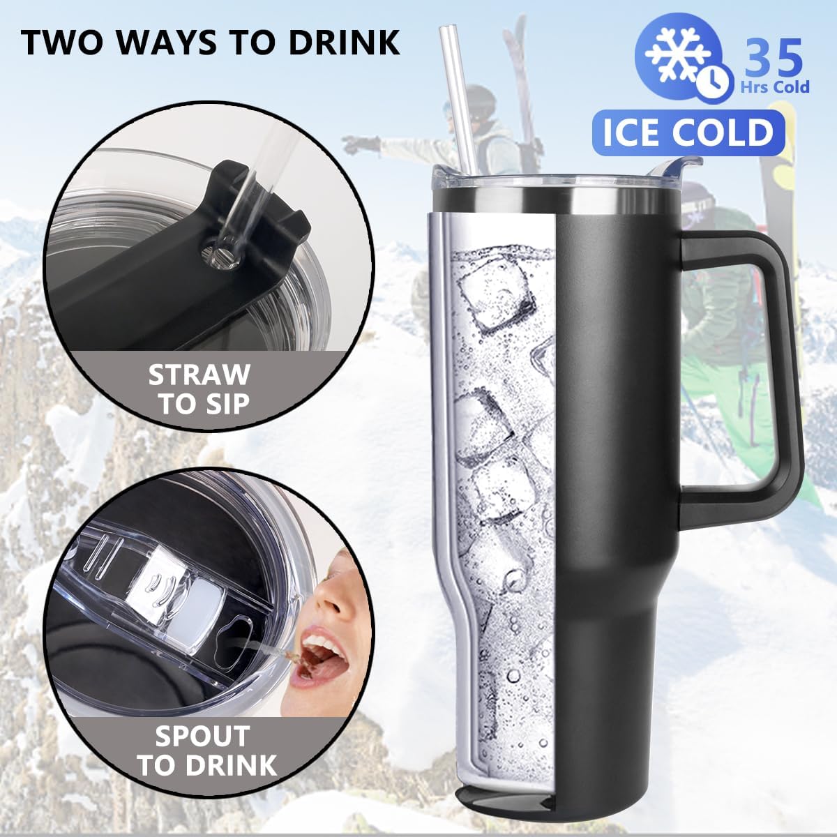 40 oz Tumbler with Handle and Straw Stainless Steel Insulated Tumbler Leak Proof Lid and Straw Lid Reusable Travel Mug Coffee Mug Cup Dishwasher Safe Keep Drinks Cold and Hot (Ceramics)
