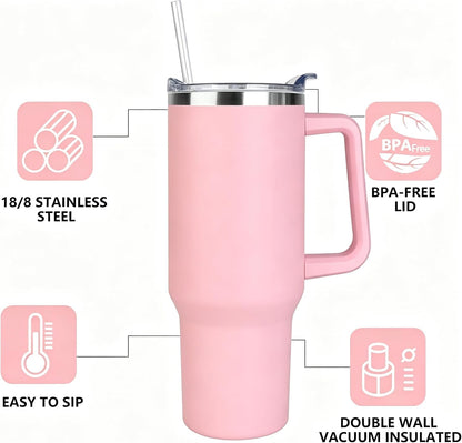 40 oz Tumbler with Handle and Straw Stainless Steel Insulated Tumbler Leak Proof Lid and Straw Lid Reusable Travel Mug Coffee Mug Cup Dishwasher Safe Keep Drinks Cold and Hot (Ceramics)