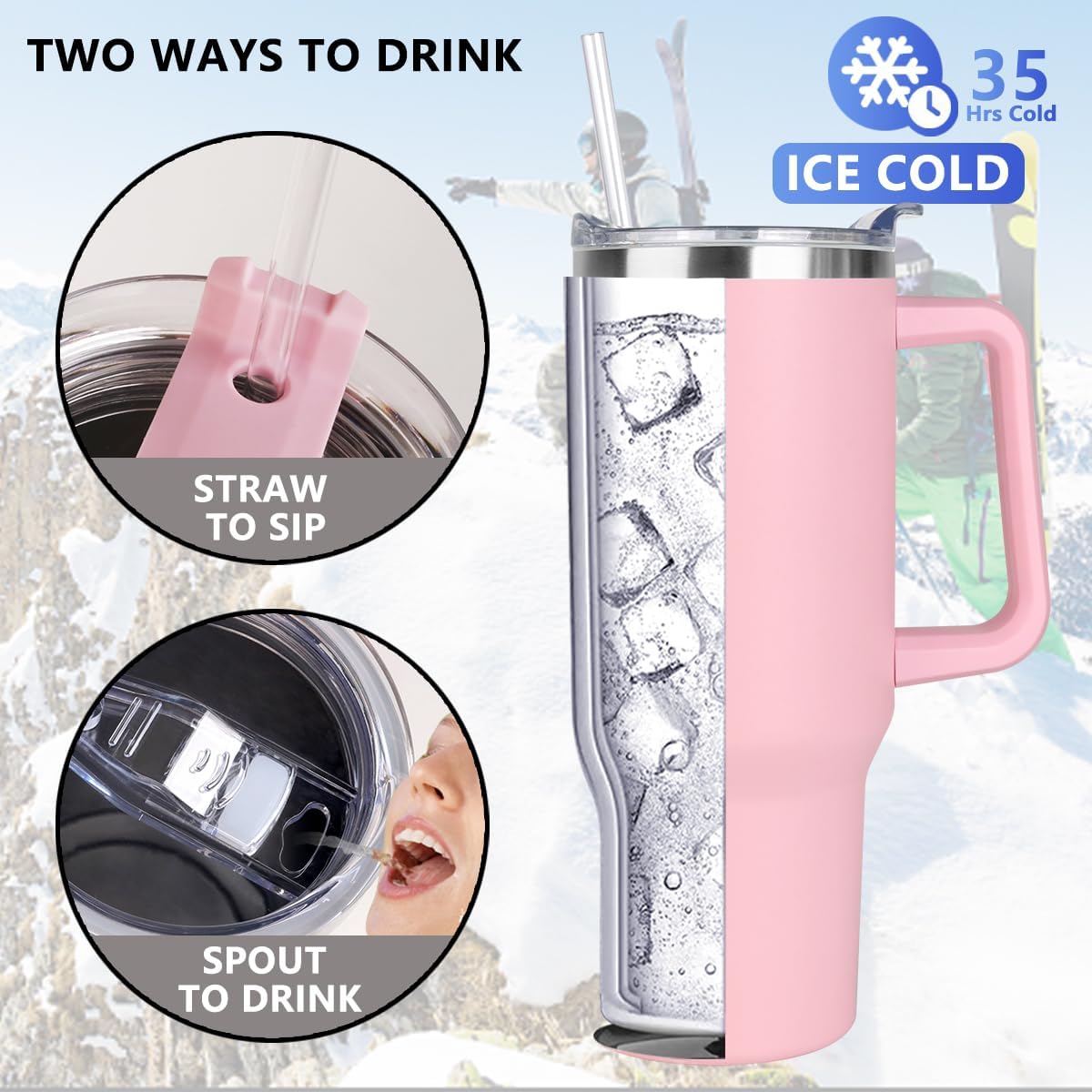 40 oz Tumbler with Handle and Straw Stainless Steel Insulated Tumbler Leak Proof Lid and Straw Lid Reusable Travel Mug Coffee Mug Cup Dishwasher Safe Keep Drinks Cold and Hot (Ceramics)