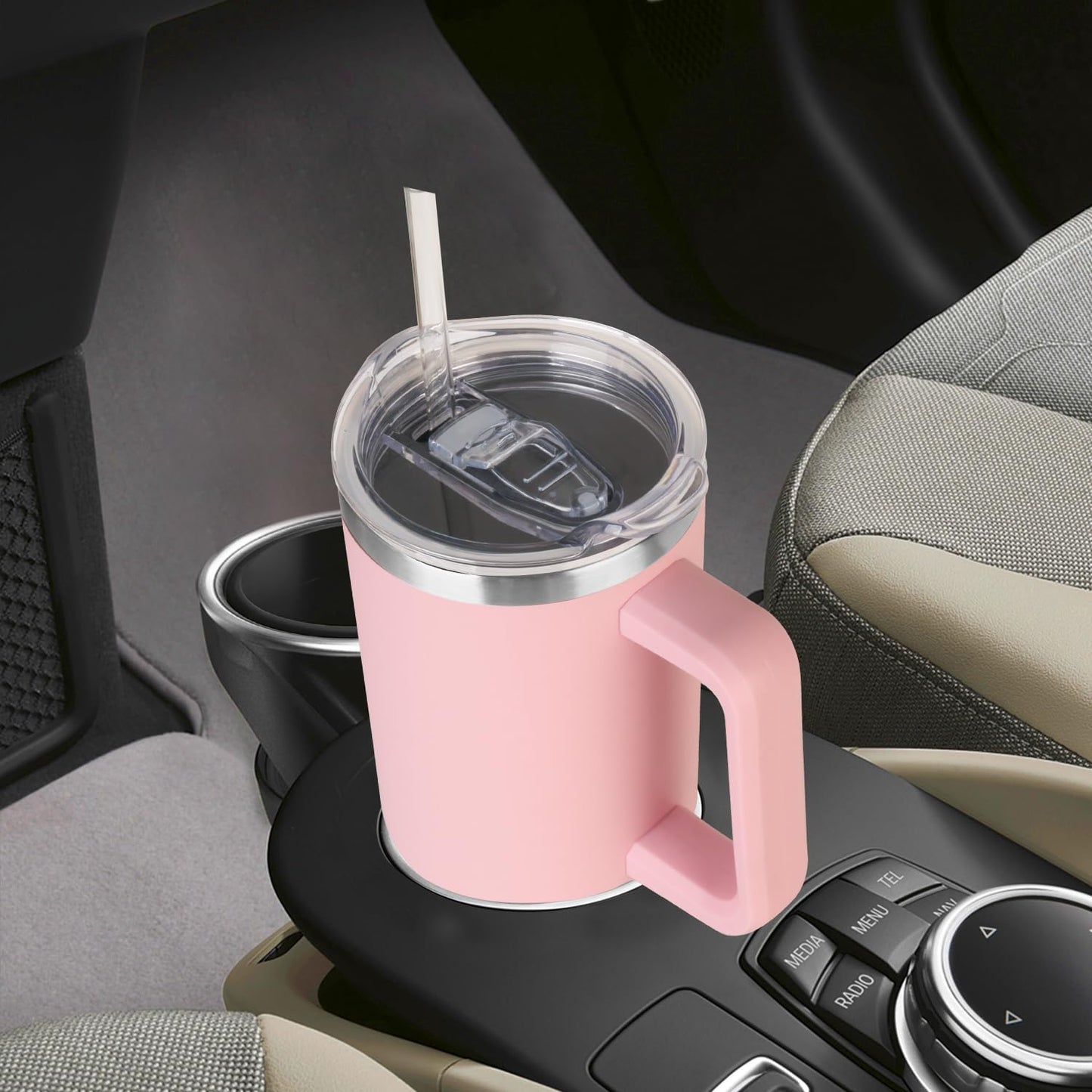 40 oz Tumbler with Handle and Straw Stainless Steel Insulated Tumbler Leak Proof Lid and Straw Lid Reusable Travel Mug Coffee Mug Cup Dishwasher Safe Keep Drinks Cold and Hot (Ceramics)