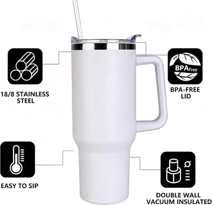 40 oz Tumbler with Handle and Straw Stainless Steel Insulated Tumbler Leak Proof Lid and Straw Lid Reusable Travel Mug Coffee Mug Cup Dishwasher Safe Keep Drinks Cold and Hot (Ceramics)