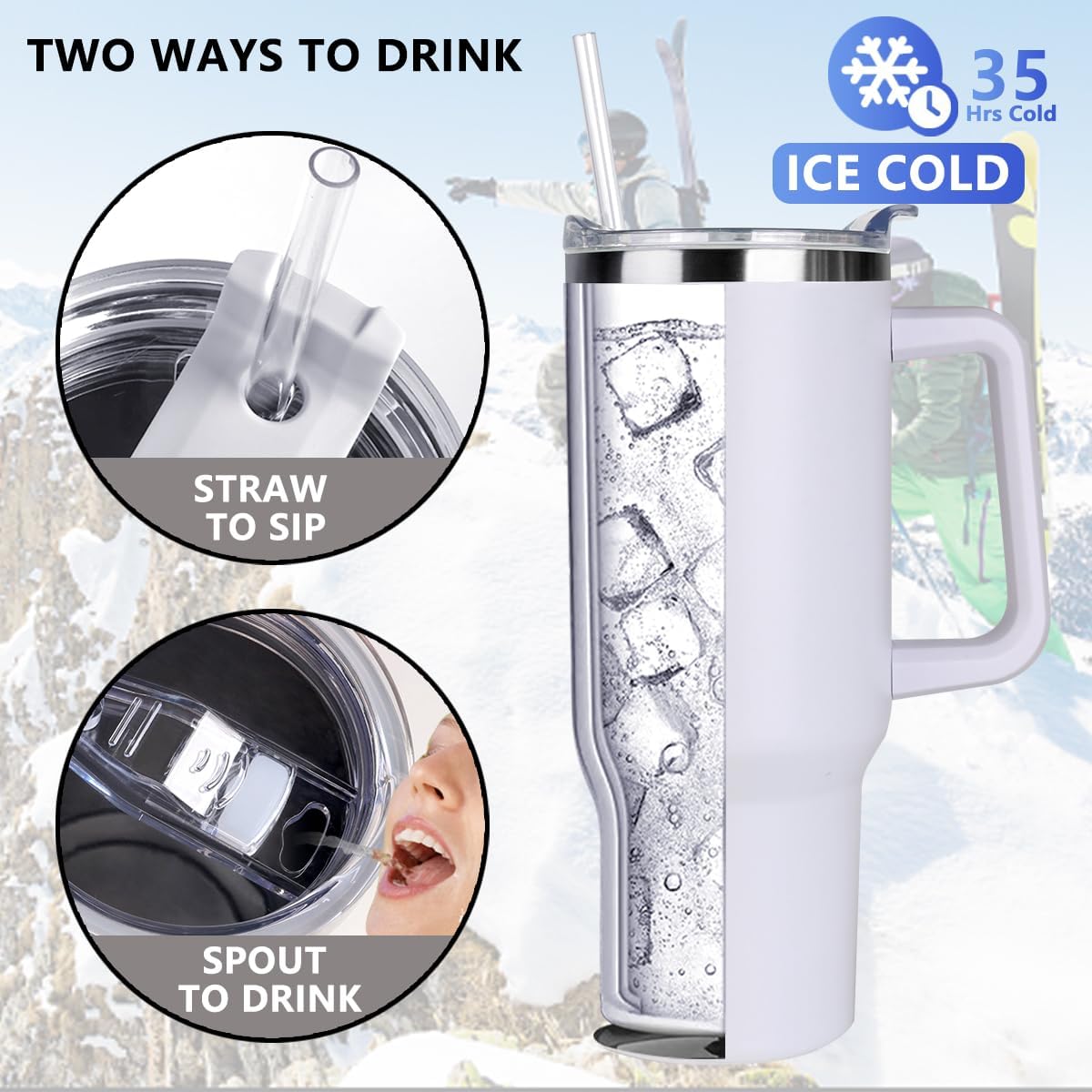 40 oz Tumbler with Handle and Straw Stainless Steel Insulated Tumbler Leak Proof Lid and Straw Lid Reusable Travel Mug Coffee Mug Cup Dishwasher Safe Keep Drinks Cold and Hot (Ceramics)