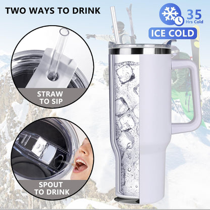40 oz Tumbler with Handle and Straw Stainless Steel Insulated Tumbler Leak Proof Lid and Straw Lid Reusable Travel Mug Coffee Mug Cup Dishwasher Safe Keep Drinks Cold and Hot (Ceramics)