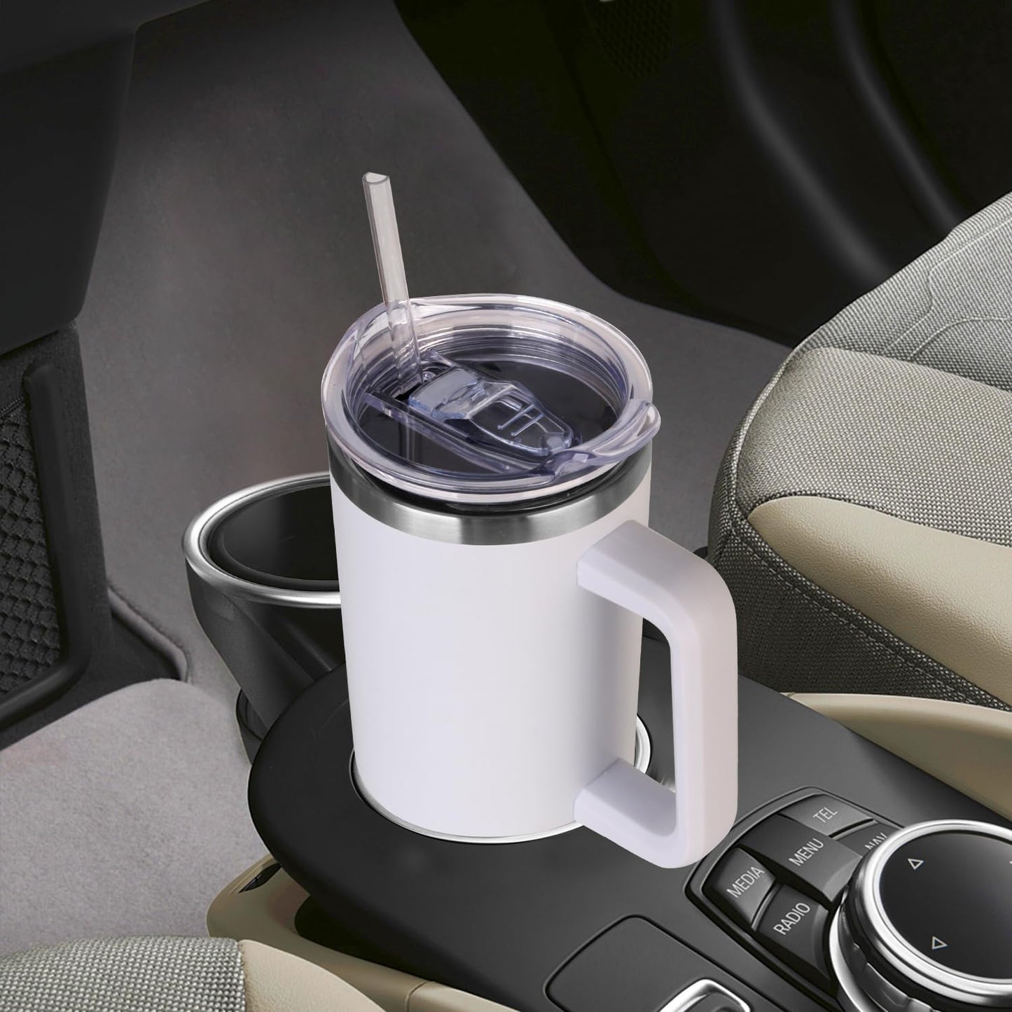 40 oz Tumbler with Handle and Straw Stainless Steel Insulated Tumbler Leak Proof Lid and Straw Lid Reusable Travel Mug Coffee Mug Cup Dishwasher Safe Keep Drinks Cold and Hot (Ceramics)