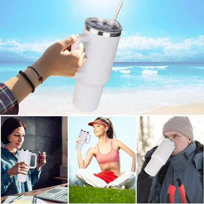 40 oz Tumbler with Handle and Straw Stainless Steel Insulated Tumbler Leak Proof Lid and Straw Lid Reusable Travel Mug Coffee Mug Cup Dishwasher Safe Keep Drinks Cold and Hot (Ceramics)