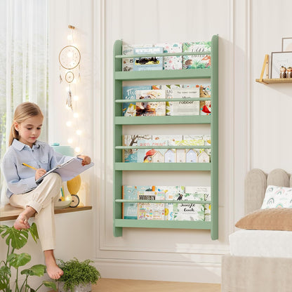 Kids Bookshelf, 4-Tier Wall Mount Book Shelf for Kids Rooms