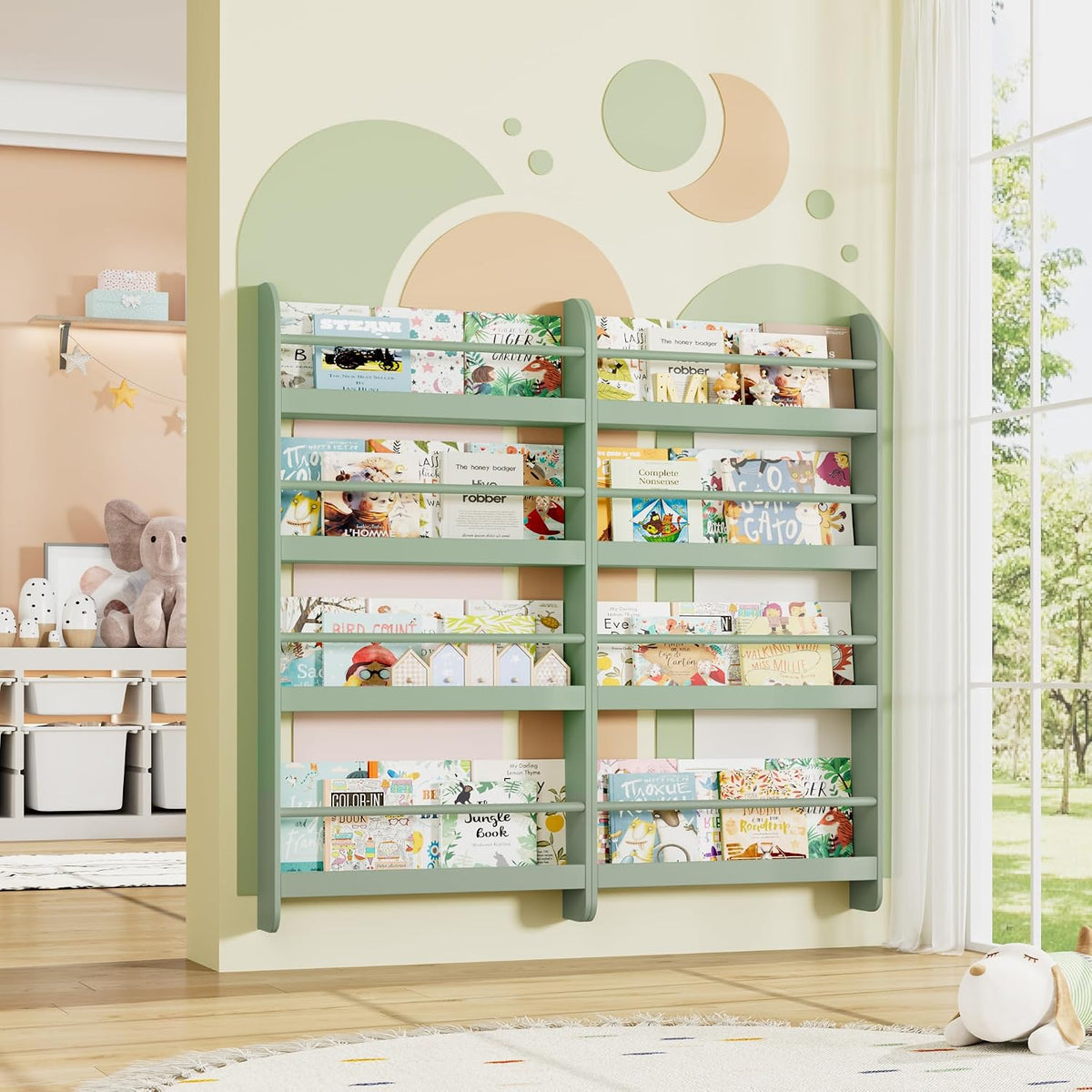 Kids Bookshelf, 4-Tier Wall Mount Book Shelf for Kids Rooms