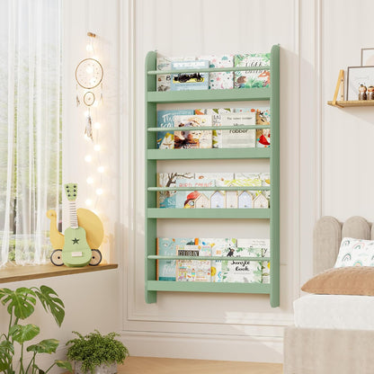 Kids Bookshelf, 4-Tier Wall Mount Book Shelf for Kids Rooms