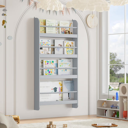 Kids Bookshelf, 4-Tier Wall Mount Book Shelf for Kids Rooms