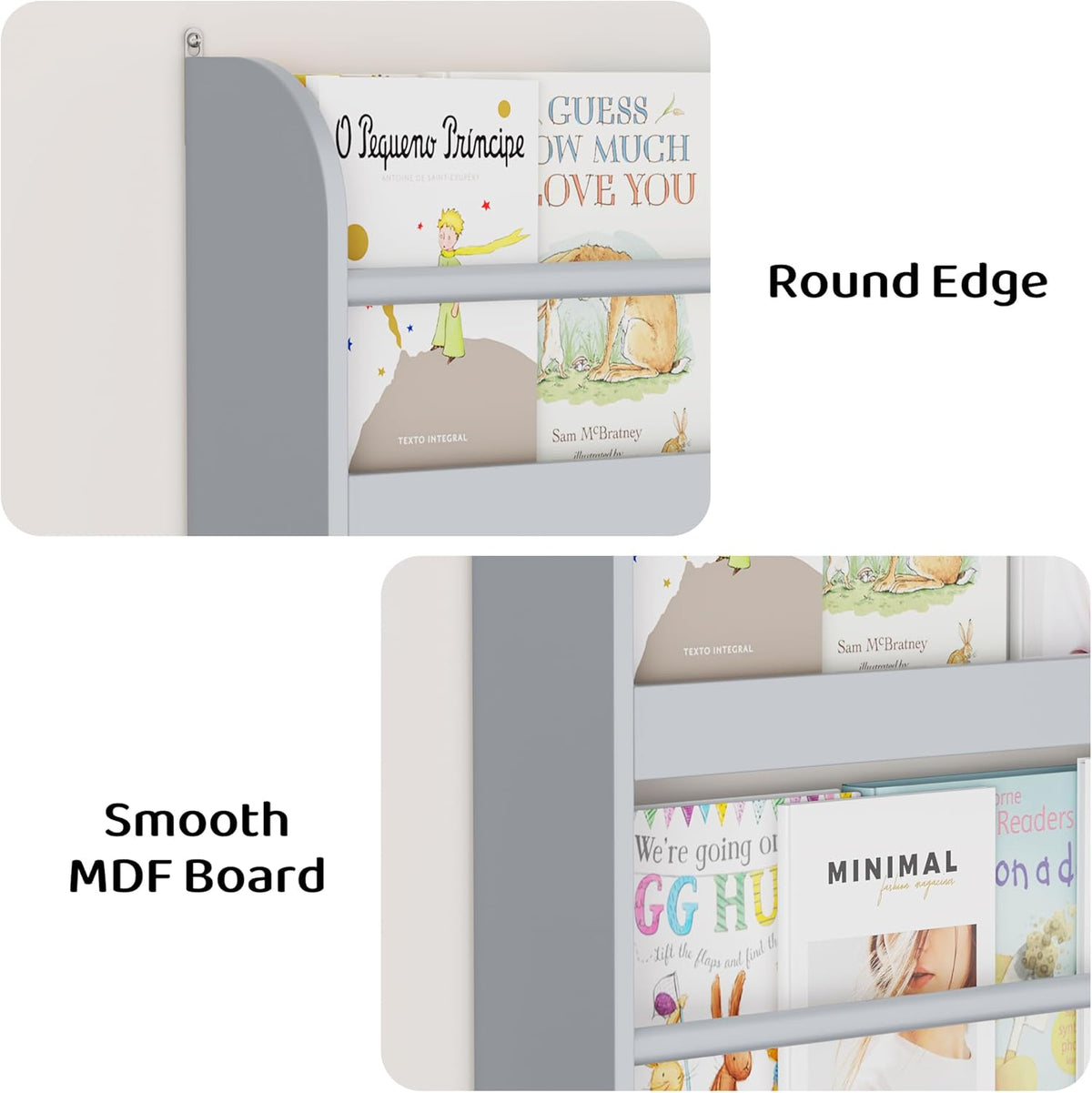 Kids Bookshelf, 4-Tier Wall Mount Book Shelf for Kids Rooms