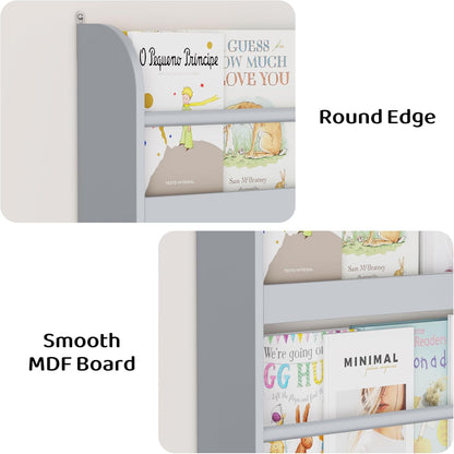 Kids Bookshelf, 4-Tier Wall Mount Book Shelf for Kids Rooms
