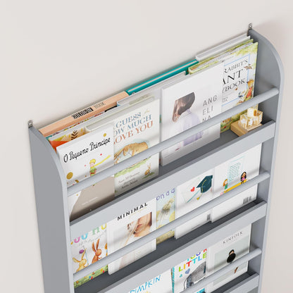 Kids Bookshelf, 4-Tier Wall Mount Book Shelf for Kids Rooms