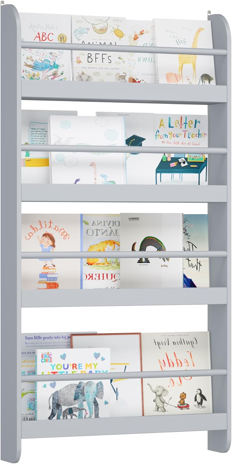 Kids Bookshelf, 4-Tier Wall Mount Book Shelf for Kids Rooms