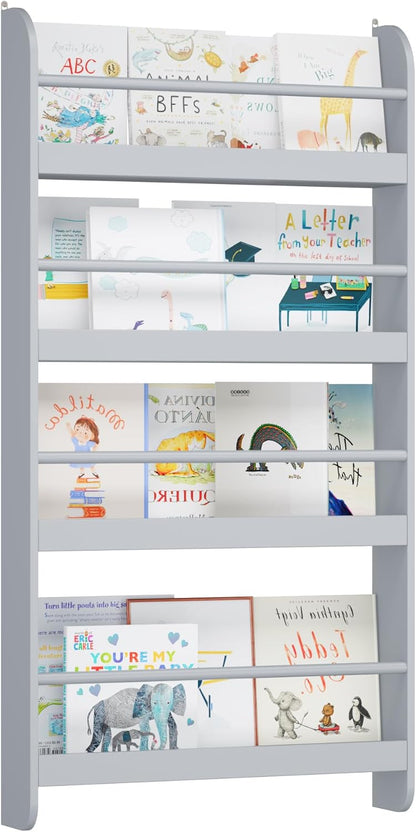 Kids Bookshelf, 4-Tier Wall Mount Book Shelf for Kids Rooms