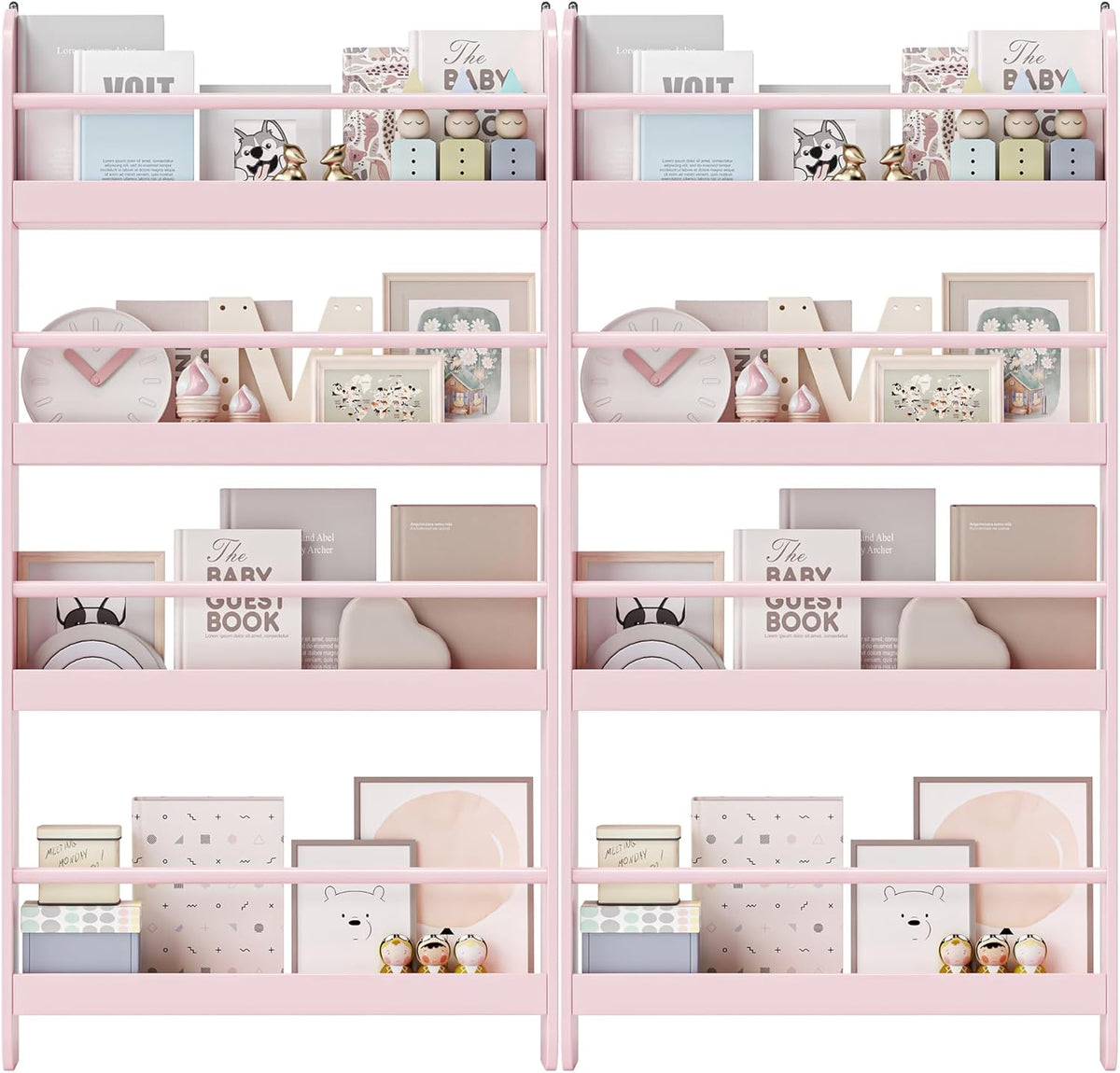 Kids Bookshelf, 4-Tier Wall Mount Book Shelf for Kids Rooms