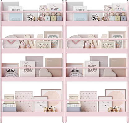 Kids Bookshelf, 4-Tier Wall Mount Book Shelf for Kids Rooms
