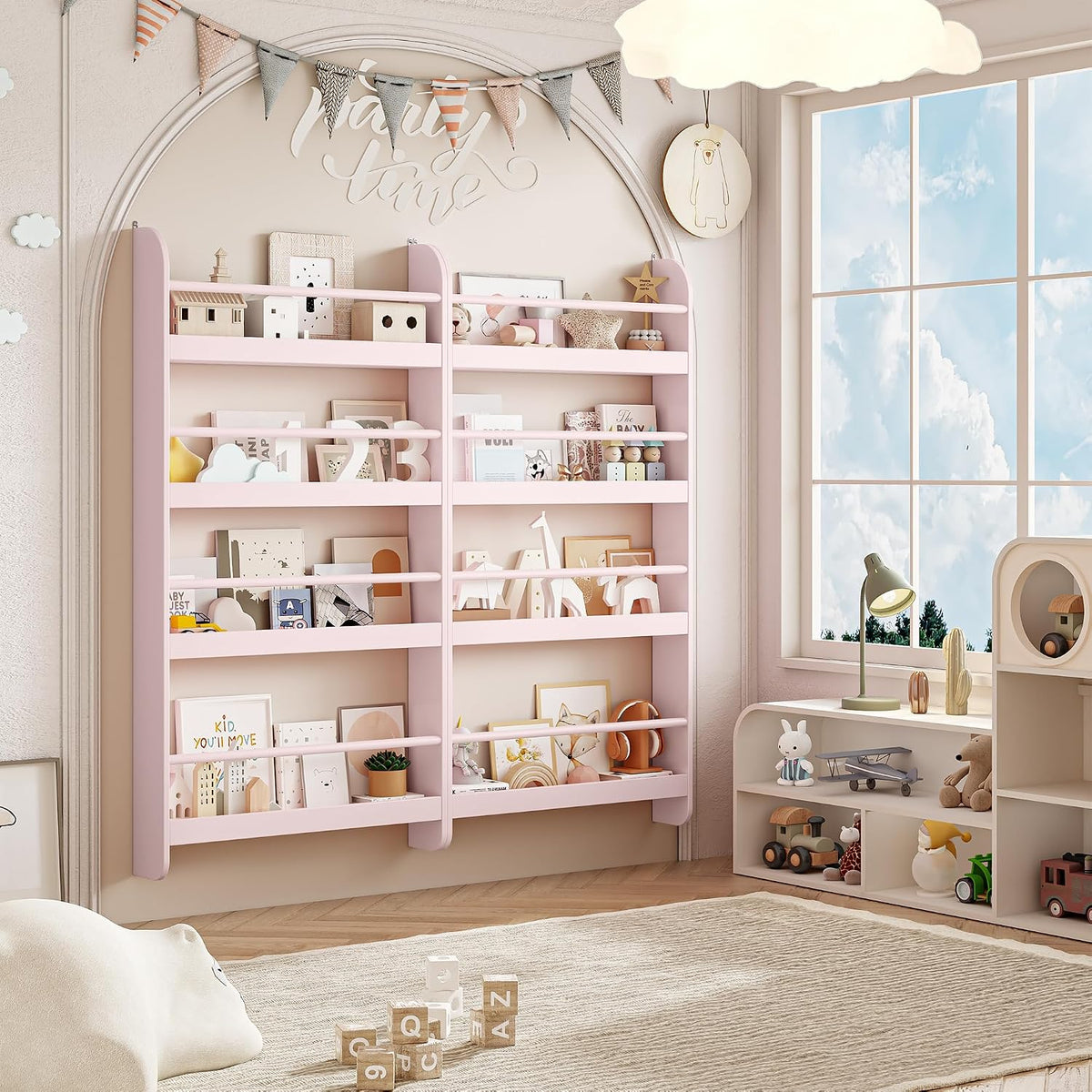 Kids Bookshelf, 4-Tier Wall Mount Book Shelf for Kids Rooms