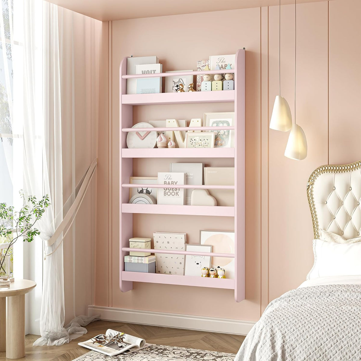 Kids Bookshelf, 4-Tier Wall Mount Book Shelf for Kids Rooms