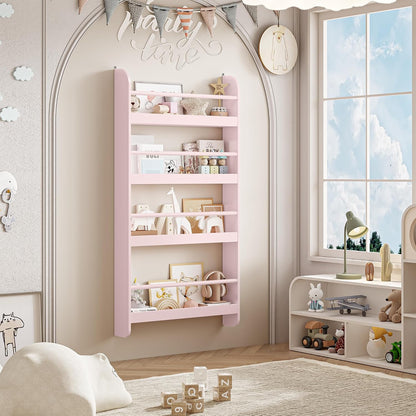 Kids Bookshelf, 4-Tier Wall Mount Book Shelf for Kids Rooms