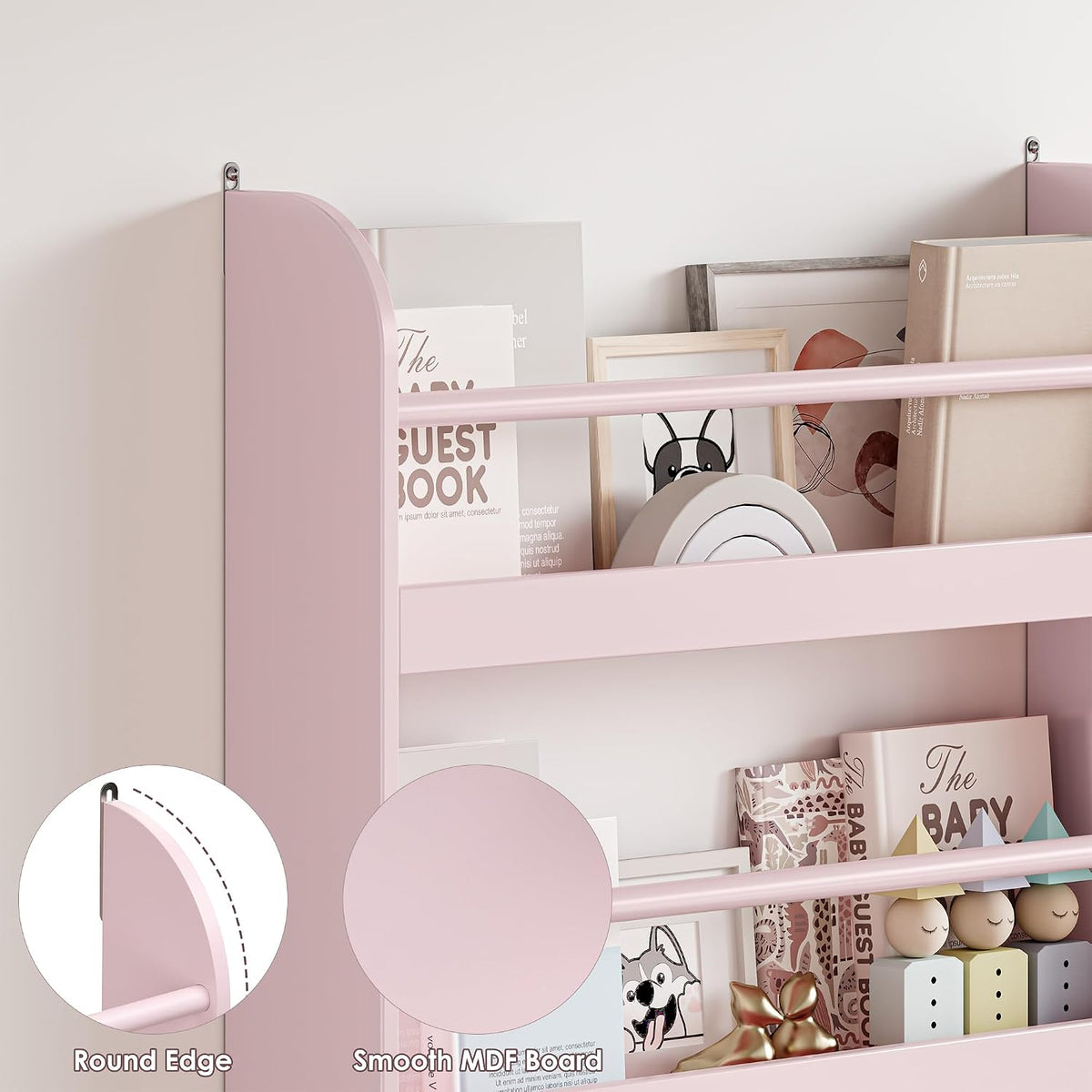 Kids Bookshelf, 4-Tier Wall Mount Book Shelf for Kids Rooms