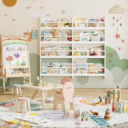 Kids Bookshelf, 4-Tier Wall Mount Book Shelf for Kids Rooms