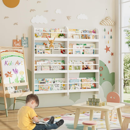 Kids Bookshelf, 4-Tier Wall Mount Book Shelf for Kids Rooms