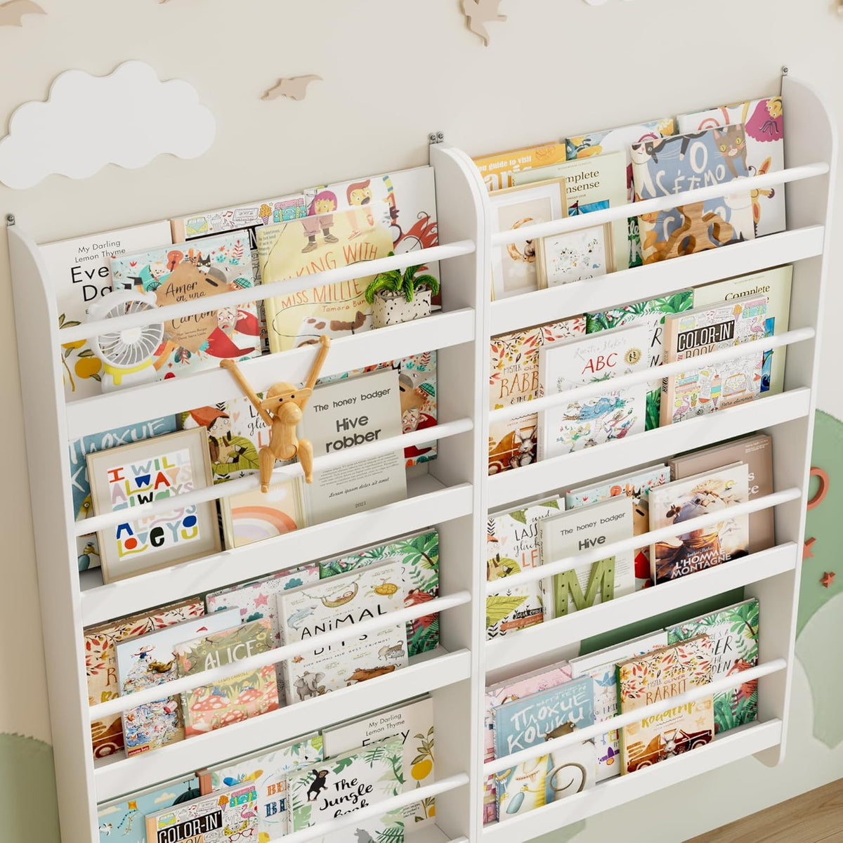Kids Bookshelf, 4-Tier Wall Mount Book Shelf for Kids Rooms
