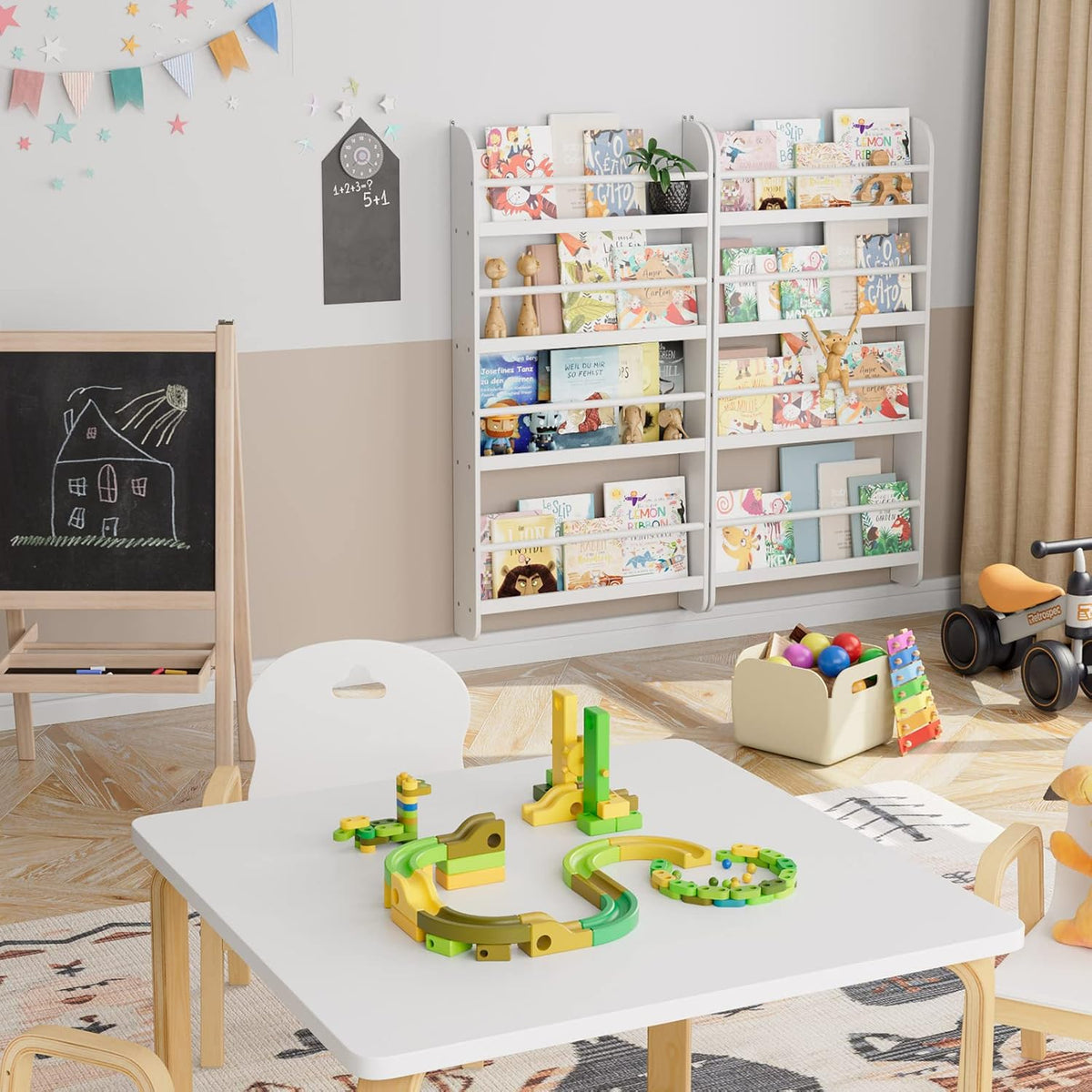 Kids Bookshelf, 4-Tier Wall Mount Book Shelf for Kids Rooms