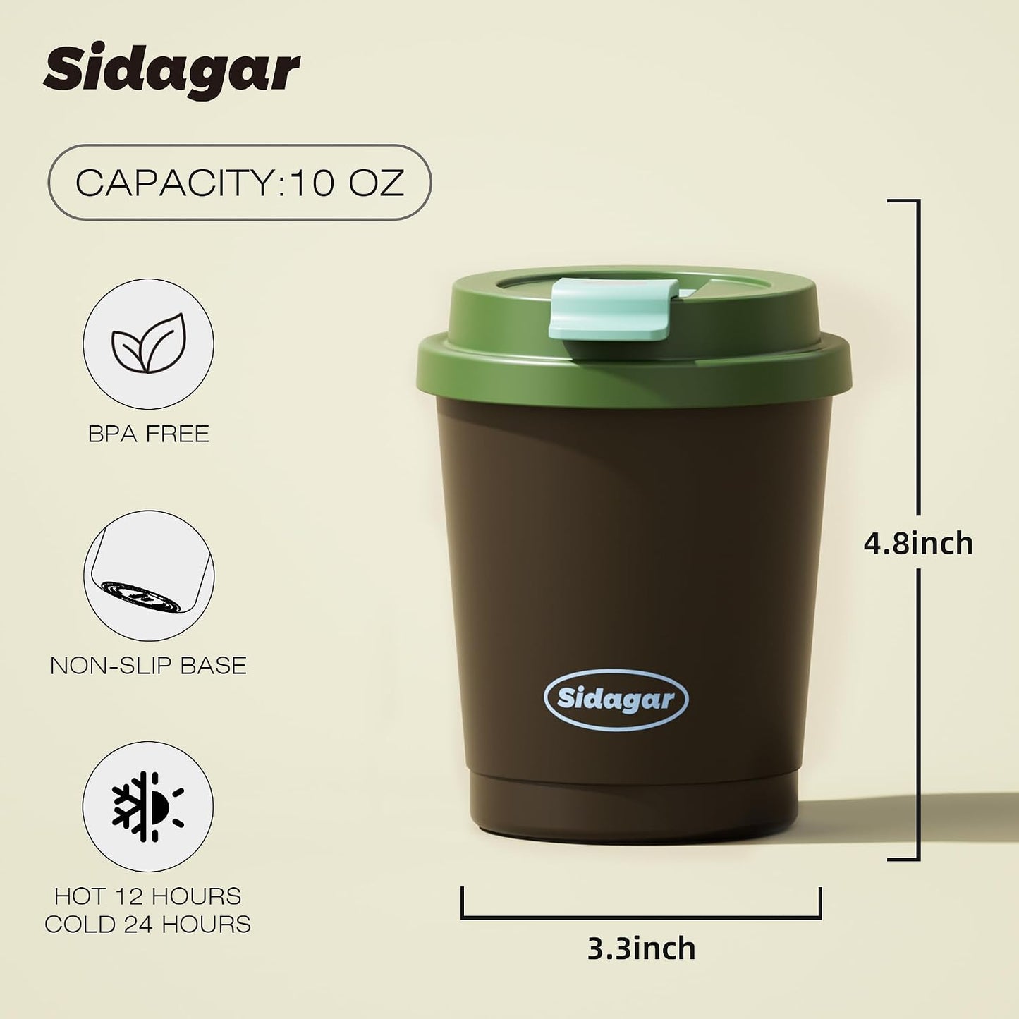 10 oz Leak-Proof Insulated Coffee Mug, 316 Stainless Steel Tumbler | Premium 316 Stainless Steel, 360° Leak-Proof Snap-Lock Lid, Keeps Hot 6h/Cold 12h, BPA-Free, Perfect for Daily Commute