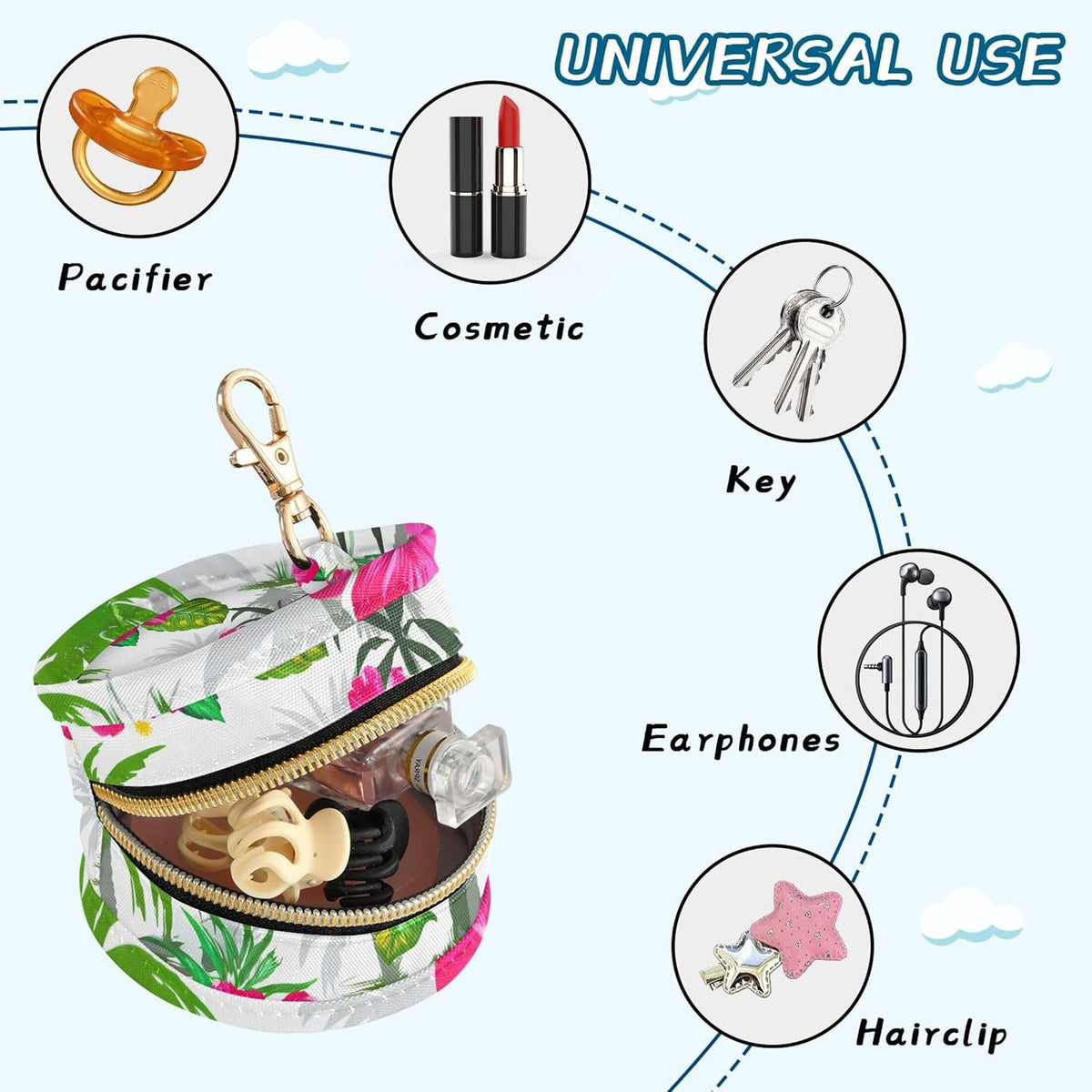 White Hibiscus Flowers Baby Pacifier Holder Case, Dustproof Portable Storage Box for Diaper Bag Purse, Pacifier Storage Container for Boys & Girls