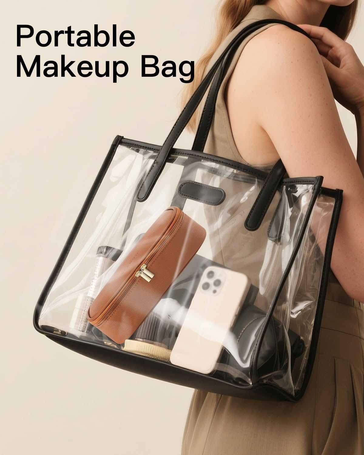 Makeup Bag for Toiletries with Separate Brush Storage,Apricot Pink