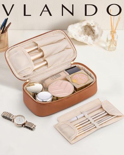 Makeup Bag for Toiletries with Separate Brush Storage,Apricot Pink