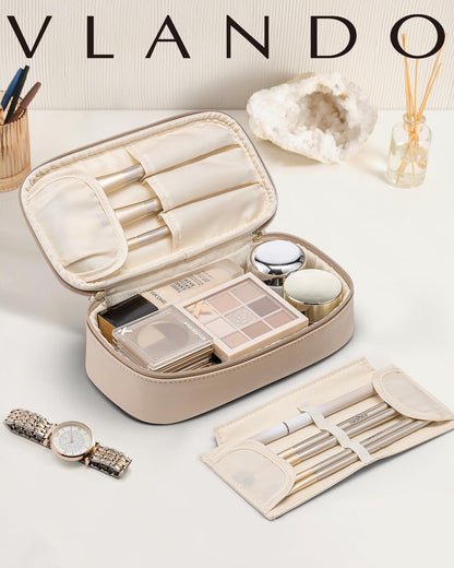 Makeup Bag for Toiletries with Separate Brush Storage,Apricot Pink