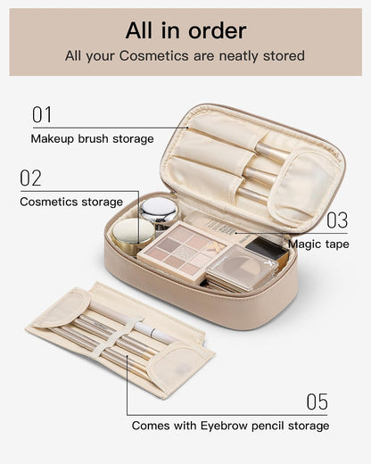 Makeup Bag for Toiletries with Separate Brush Storage,Apricot Pink