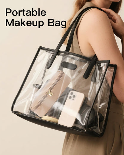 Makeup Bag for Toiletries with Separate Brush Storage,Apricot Pink