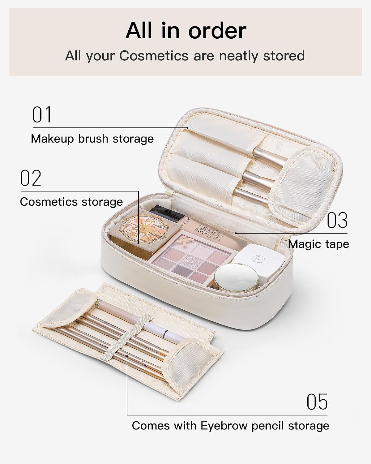 Makeup Bag for Toiletries with Separate Brush Storage,Apricot Pink