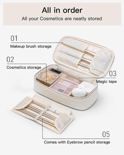 Makeup Bag for Toiletries with Separate Brush Storage,Apricot Pink