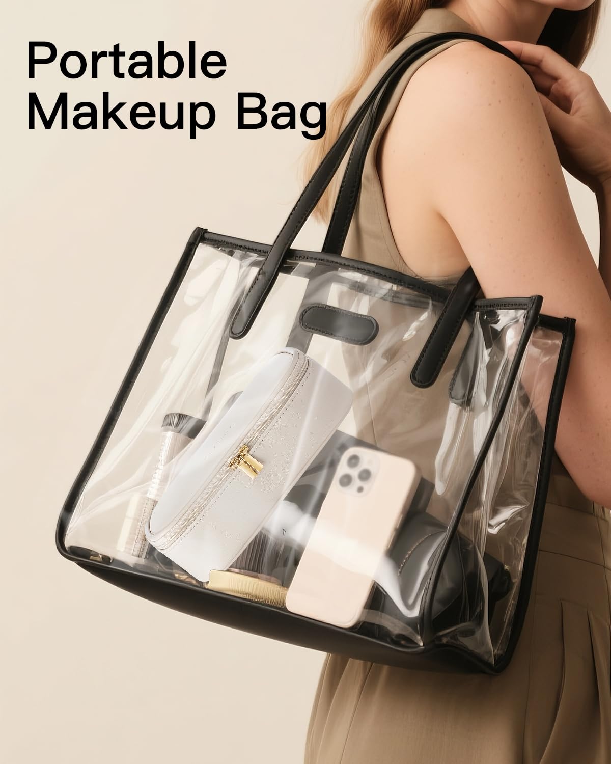 Makeup Bag for Toiletries with Separate Brush Storage,Apricot Pink