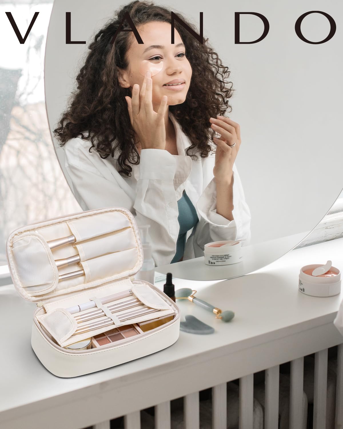 Makeup Bag for Toiletries with Separate Brush Storage,Apricot Pink