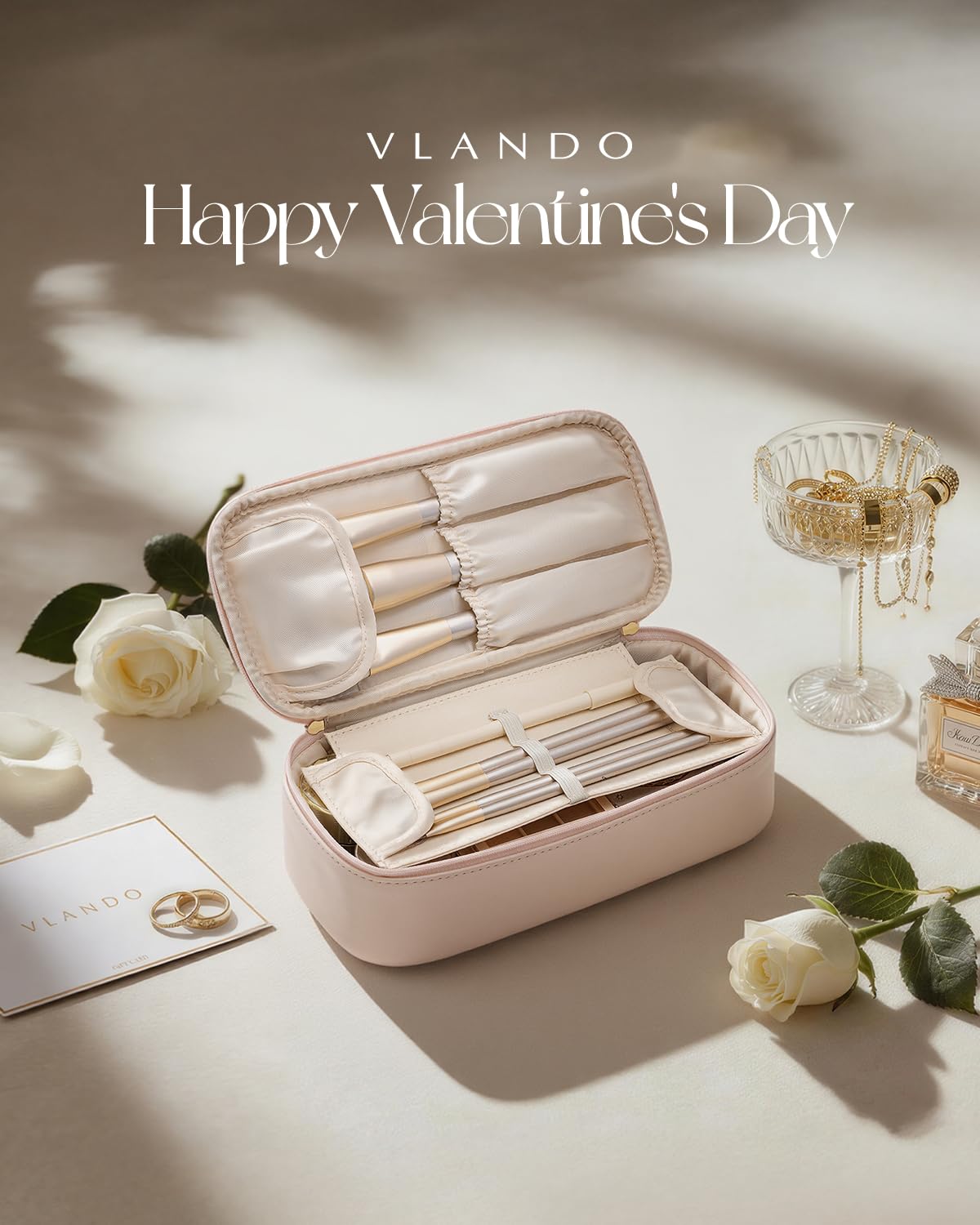Makeup Bag for Toiletries with Separate Brush Storage,Apricot Pink