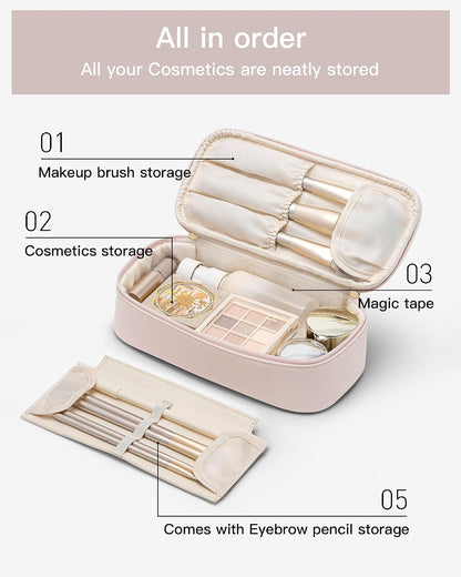 Makeup Bag for Toiletries with Separate Brush Storage,Apricot Pink