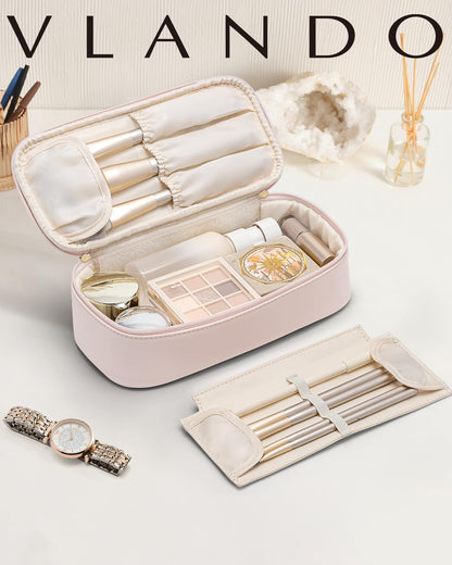 Makeup Bag for Toiletries with Separate Brush Storage,Apricot Pink