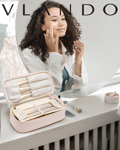 Makeup Bag for Toiletries with Separate Brush Storage,Apricot Pink