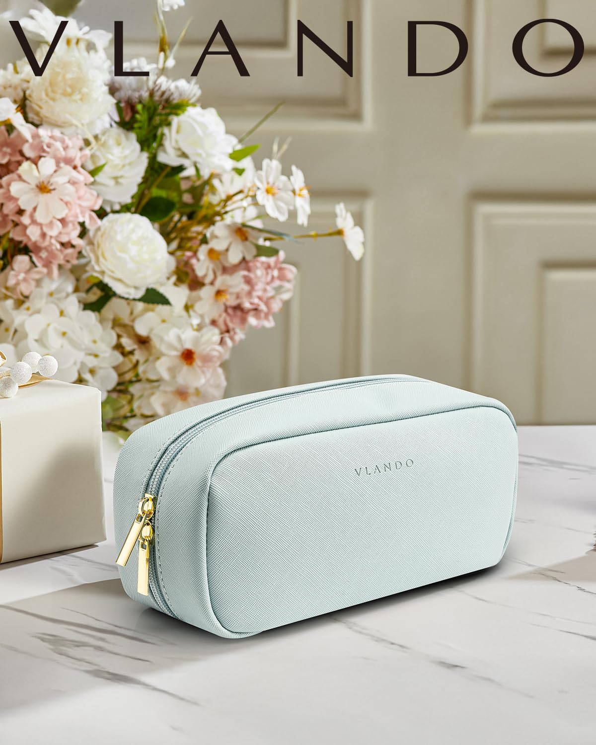 Makeup Bag for Toiletries with Separate Brush Storage,Apricot Pink